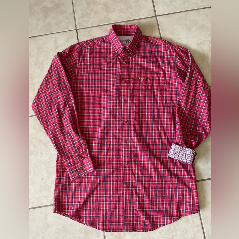 Wrangler 20X Plaid Competition Advanced Comfort Logo Western Shirt LT